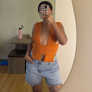 Amazon fashion, knit deep orange top perfect for summer that ties multiple ways